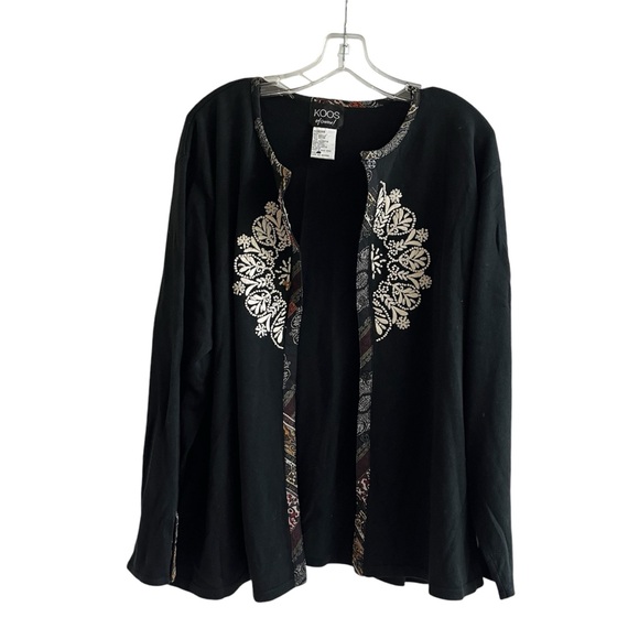 Koos of Course black cardigan embroidered mandala design, Size 2X, snap buttons. - Picture 2 of 8